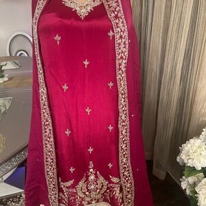 Elegant Red and Gold Embroidered Dress